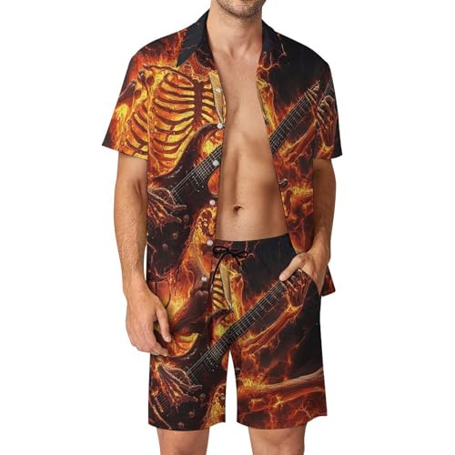 Ensemble 2 pièces pour homme tenue de plage courte motif squelette guitare