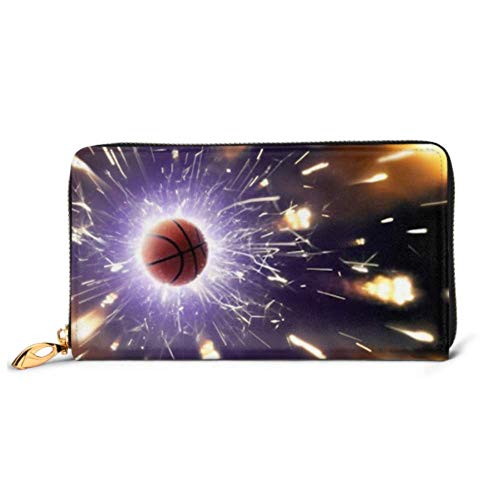 Preisvergleich Produktbild JHGFG Mode Handtasche Reißverschluss Brieftasche Basketballball Hintergrund Feurige Funken Aktion Telefon Kupplung Geldbörse Abendkupplung Blockieren Leder Brieftasche Multi Card O.