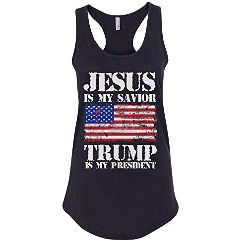 Jesus is My Savior Trump is My President Tank Top Fitted Racerback Women s X-Large Black