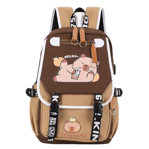 ALINUOYQ Capybara - Mochila con correas ajustables para niñas y niños, mochila de viaje con 1 compartimento principal, mochila escolar con cremallera, regalo para los amantes de Capybara, Marrón 02,