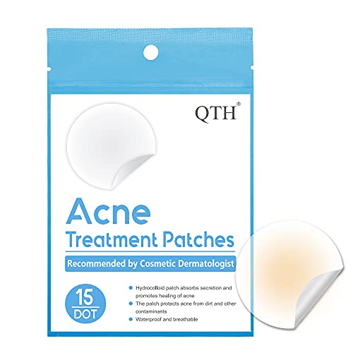 QTH Hydrocolloid Acne Pimple Patch 15 Count Absorbing Acne Spot Treatment for Face, Pimple Zit, Blemish Patches for Face, Certified Vegan,Cruelty-Free…