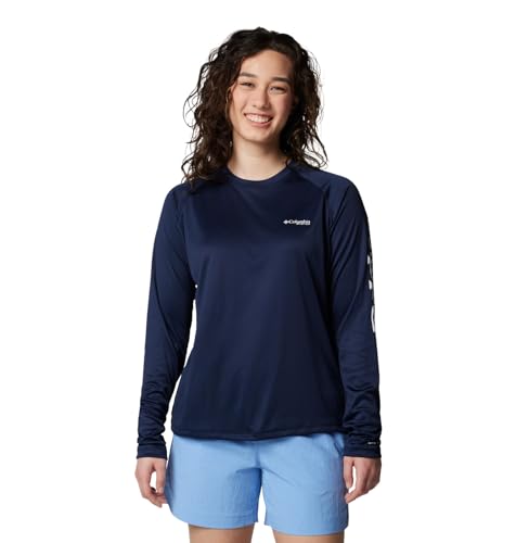 La Mejor Recopilación de Ropa de Pesca para Mujer los 5 mejores. 47 Columbia PFG Tidal tee II - Camisa de Manga Larga con protección Solar para Mujer, Logotipo Azul Marino Universitario/Blanco, Talla S, Azul Marino/Blanco (Collegiate Navy/White...