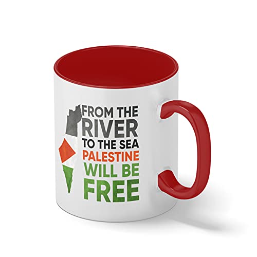 From The River To The Sea Palestine Will Be Free Blanc tasse à café avec Red Rim et poignée Mug
