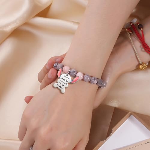 Image of Pink Natural Stone Stitch-Shape Bracelets for Daughter Granddaughter Niece Sister Women Love Gifts Bracelet Jewelry