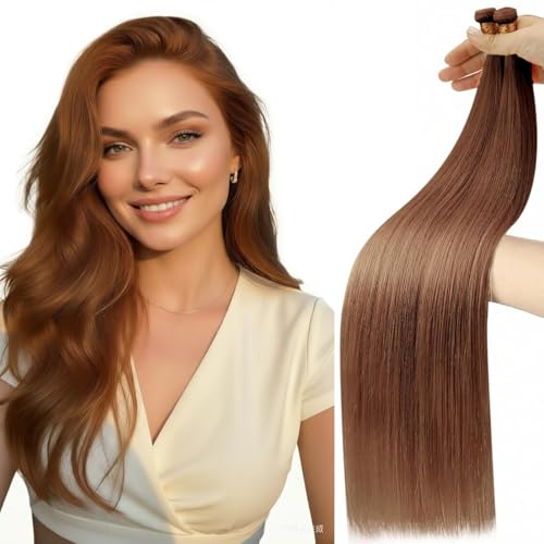 Image of Moresoo Genius Weft Sew in Human Hair Extensions, Light Copper, 20 Inch 60g | Made with Remy human hair, flowing texture and added fullness for events and special occasions