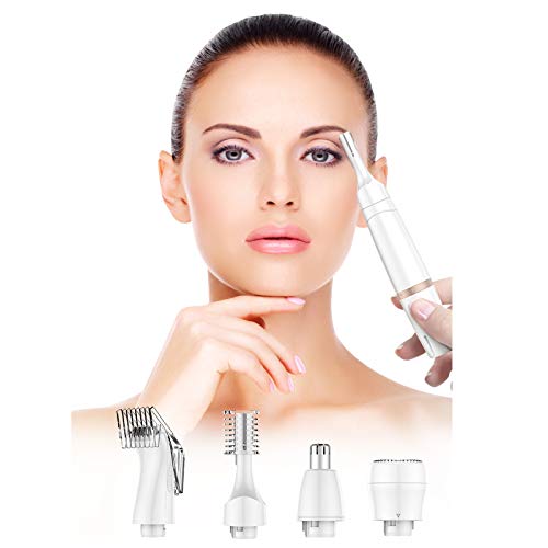 Eyebrow Trimmer Facial Hair Removal for Women, 4 in 1 Eyebrow Razor and Hair Remover, Painless Eyebrow Lips Body Face Razors for Women Battery Operated (1228-1)