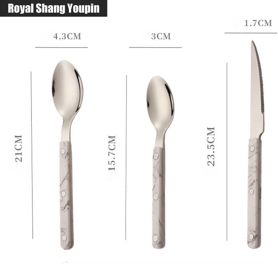 ABS Rivet Handle Marble Pattern Kitchen Stainless Steel Silverware Tableware Flatware Cutlery Knives Forks Spoons Set Butter Knife Dessert Spoon Fork (Green,24 pieces)