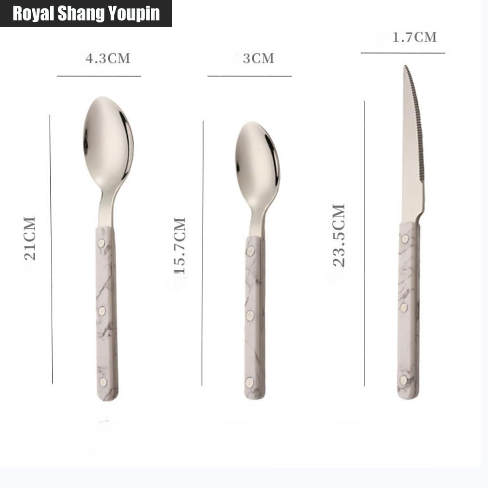 Manico Con Rivetto in ABS Manico Con Motivo in Marmo Cucina Acciaio Inossidabile Posate Stoviglie Posate Coltelli Forchette Cucchiai Set, Coltello Da Burro Cucchiaio (Verde,12 pezzi)