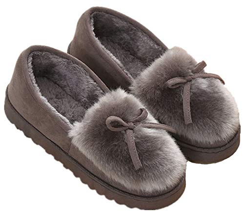 Hsyooes Femme Chaussons Hiver Maison Pantoufle en Chaudes Peluche Douce Intérieur extérieur Pantoufle Ultra-léger antiderapant À Glisser Chaussures Femmes Slippers,Gris,EU 37 Cover