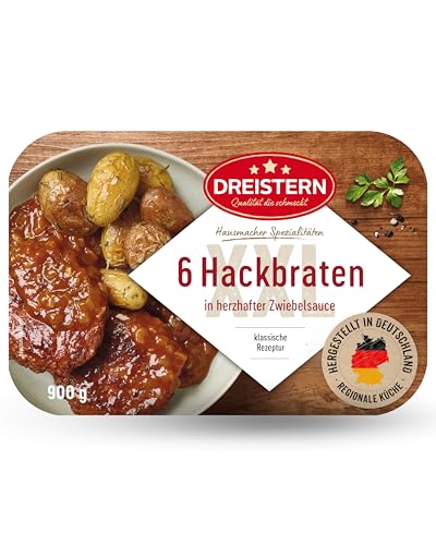 DREISTERN Hackbraten 900g I Mit würziger Zwiebelsauce I Herzhaftes Fertiggericht in Mikrowellenschale I Lange Haltbarkeit dank natürlicher Konservierung I Hausmacher Qualität