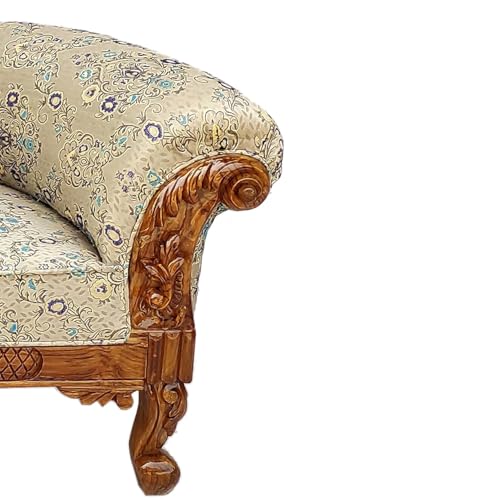 Image of Victorian Style Chaise Lounge, Tufted Cream Upholstery, Mahogany Wood Frame, Classic Living Room Furniture (diwan -1)