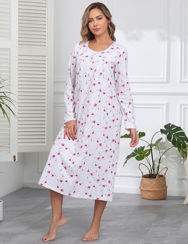 Image of IZZY + TOBY Nightgowns for Women Long Sleeve Soft Cotton Long Warm Nightdress Kintted Night Gown
