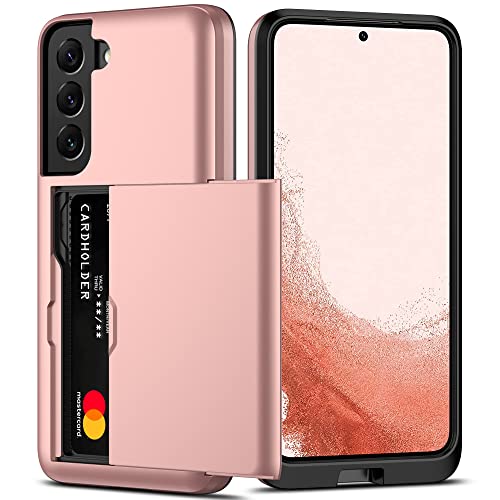 Nvollnoe for Samsung Galaxy S22 Case with Card Holder Rose Gold