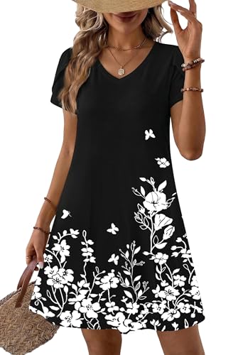 Image of Zeagoo Womens Summer A-Line Dress with Pockets Mini Short Sleeve Dresses Flowy Beach Swing Dress 2026 Vacation Travel