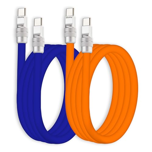 chubbycable Couple Chubby 2-Pack 240W USB C Cable Extra Thick Silicone Fast Charging Cable Compatible with iPhone 17-15 Series iPad Galaxy Series, Dark Blue+Orange, Type-C to Type-C, 9.8FT