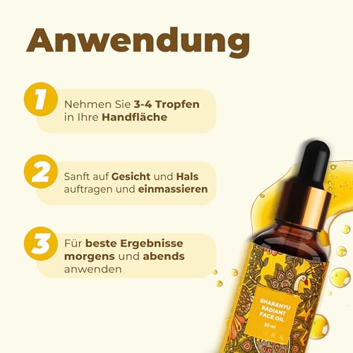 iYURA Bharanyu Radiant Face Oil – 100% natürlich und vegan | Hellt auf, spendet Feuchtigkeit und gleicht den Teint sonnengeschädigter Haut aus | Mit Kurkuma und Amla | 30 ml