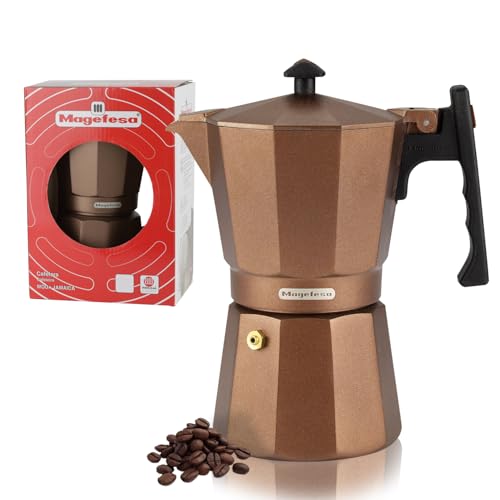 MAGEFESA Jamaica Cafetera café espresso Moka para estufa, 6 tazas/10 onzas, cafetera italiana para café cubano, aluminio extragrueso, mango resistente al calor, adecuada para inducción, cafetera Greca