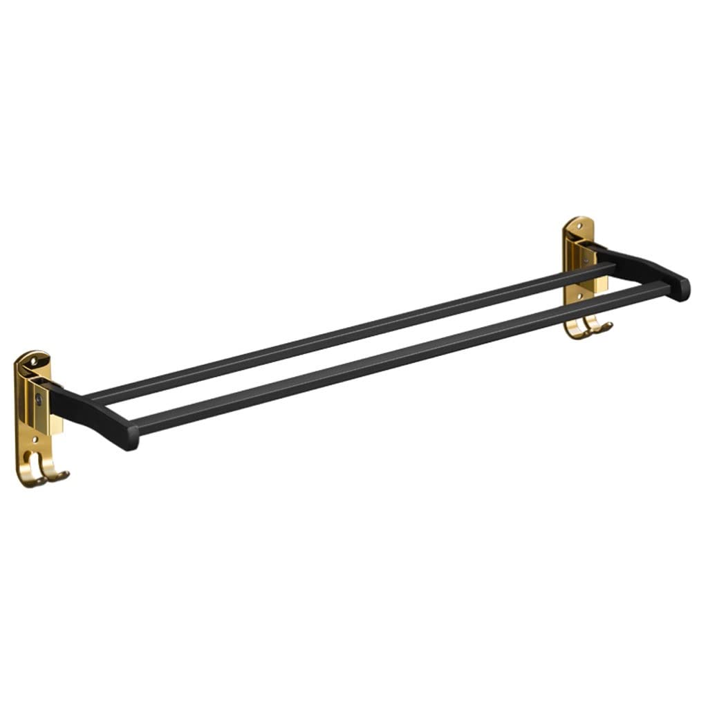 Porte-serviettes double en acier inoxydable étagère murale pliable noire dorée
