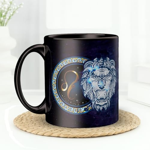 Image of Leo Zodiac Coffee Mug - Black Ceramic Astrology Horoscope Tea Cup with Inspirational Quotes - Birthday Gift for Leo Sign Friends, Family & Astrology Lovers