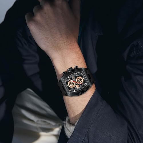 Image of LIGE Mens Watches Luxury Tonneau Watches for Men Waterproof Analog Watch Chronograph Calendar Date Men's Dress Business Work Watch Large Square Face Wristwatch