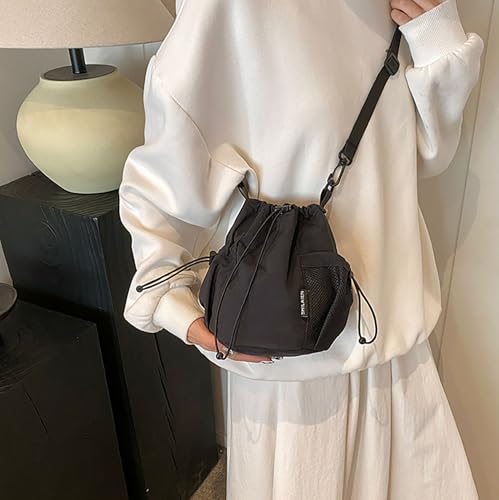 Small Drawstring Bucket Bag For Women Nylon Crossbody Purse Bag Adjustable Shoulder Strap Lightweight Travel Tote Handbags2