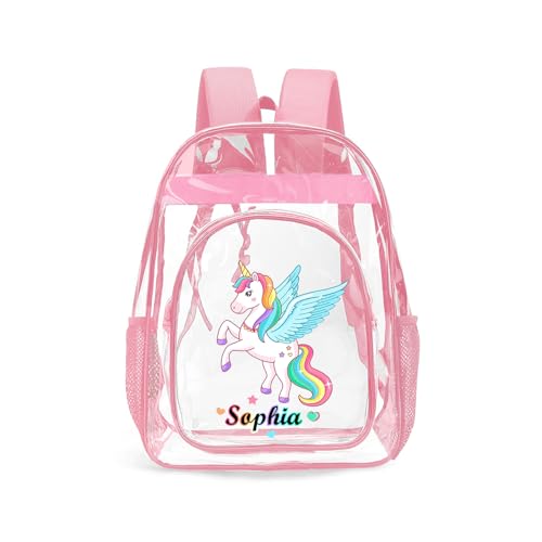 Personalized Clear Backpack for Girls, Custom Pink School Clear Backpack for Girls with Name, PVC Waterproof Transparent Backpack Suitable for School Work, Back to School Gifts for Kids