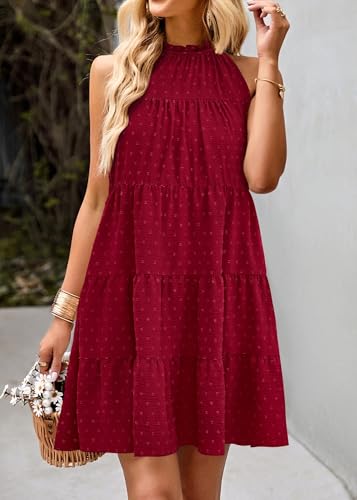 Image of KIRUNDO Summer Sundresses for Women Halter Dress Babydoll | Spring Sleeveless Halter Top, Flowy Tiered Pleated, Western Cute Country Concert, Beach Wedding Guest Vacation Cruise Dress