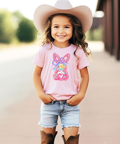Colorful Painted Easter Bunny & Bow Shirt for Girls Spring Coquette Tee for Kids3