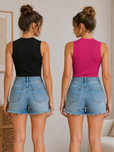 Image of Toochki Tops for Women Crop Top for Women's Tank Activewear Tee Casual Sports Cotton High Neck Camisole Pack of Two (2)
