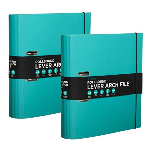 WHSmith Rollbound A4 Lever Arch File Teal with Black Elastic Closure Pack of 2
