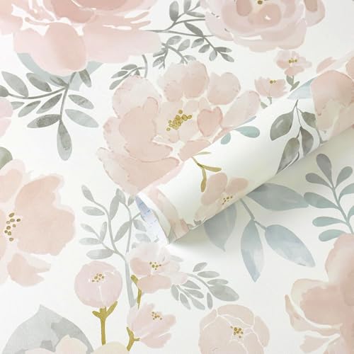 Micpolo Peel and Stick Wallpaper Floral Pink Wall Paper Modern Contact Paper Removable Wallpaper Self-Adhesive for Bathroom Bedroom Kitchen Wall Decor 17.3' x 78.7'