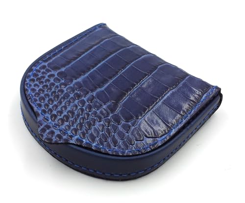 franartPiel - Taconera, monedero de tacón clásico hecho a mano en Piel Ubrique - Pequeña cartera de cuero auténtico para llevar tus monedas (Azul Reptil)