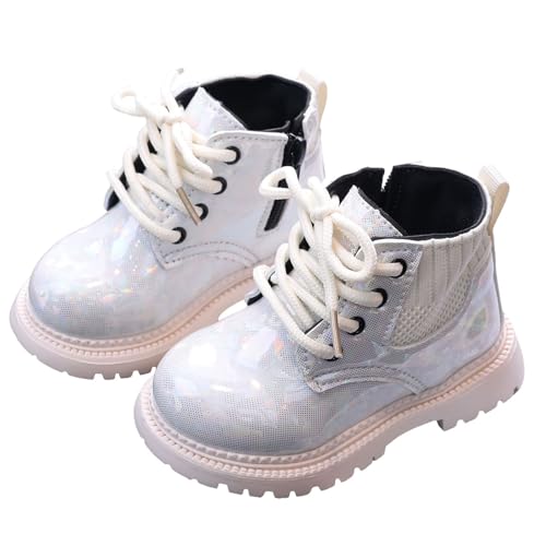 Boys Girls Glitter Ankle Boots Kids Toddler Lace Up British Style Sparkling Casual Shoes Side Zipper Party Booties