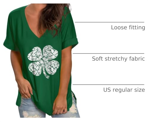 Image of Sampeel Women's V Neck T Shirts Casual Rolled Short Sleeve Side Split Summer Tops Loose Fit