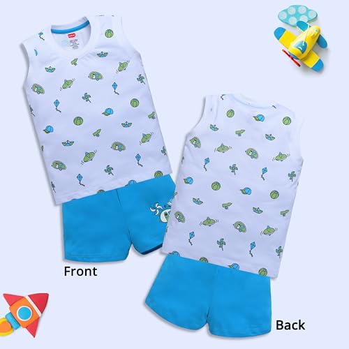 Image of LuvLap Baby Boys Regular Fit 100% Cotton Sleeveless Boys T-Shirt & Shorts Set Pack of 3