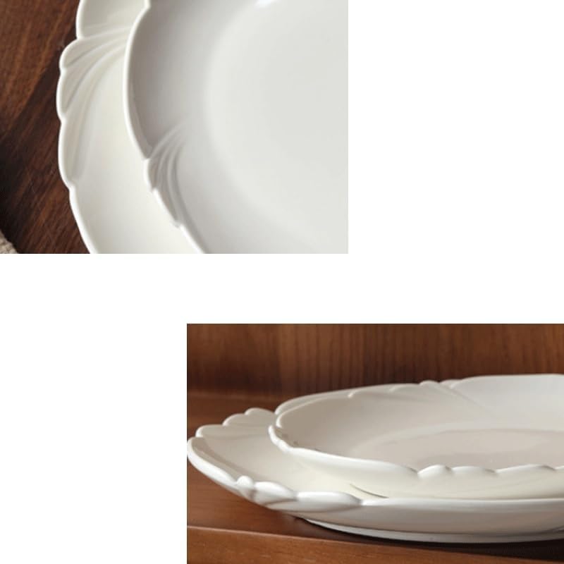 Petal Shaped Plates Ceramic Shallow Serving Dish Relief Western Restaurant Tableware