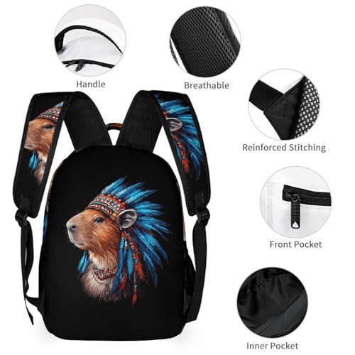 Vintage Capybara Indian Chief Cute Backpacks Set Lightweight Lunch Bag Aesthetic Pencil Cases for Travel Work3