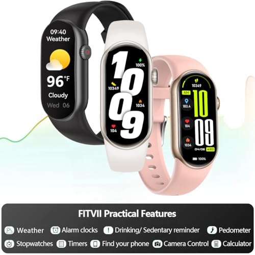 Image of FITVII Slim Fitness Tracker with Blood Oxygen, Blood Pressure, 24 /7 Heart Rate and Sleep Tracking, IP68 Waterproof Activity Trackers and Smart Watches with Step Tracker, Pedometer for Women Men
