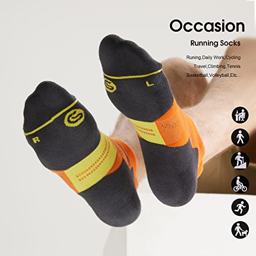 Celersport 6 Pack Men's Running Ankle Socks With Cushion, Low Cut Athletic Tab Socks, Orange, Large #TOP5