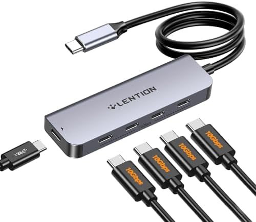 Amazon.com: LENTION 4-Port USB C Hub with Long Cable 2FT, USB C Hub ...