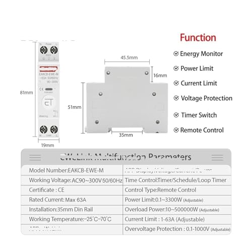 Disyuntor inteligente 1P 63A medidor voltaje corriente y protector de sobretension 2