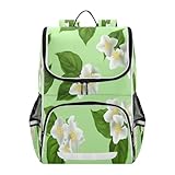 STAYTOP Mochila branca com abertura grande com flores de jasmim para meninos e meninas, mochila escolar à prova d'água, 35 cm, para acampamento, viagem, mochila