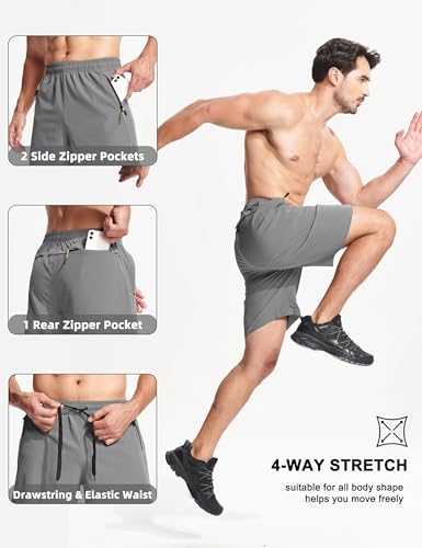 MAGCOMSEN Gym Shorts for Men Breathable Workout Shorts Summer Running Shorts Tennis Shorts Outdoor Exercise Shorts Light Grey, 36 - Image 3
