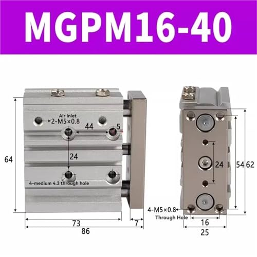 Vérin pneumatique MGPM16-40 pour montage compact et guidage de charges