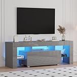 Rainbow Tree 130cm High Gloss Grey TV Stand Cabinet With RGB LED Lights, Modern Grey TV Unit with Shelves and Drawers Large Storage TV Cabinet for Living Room Bedroom