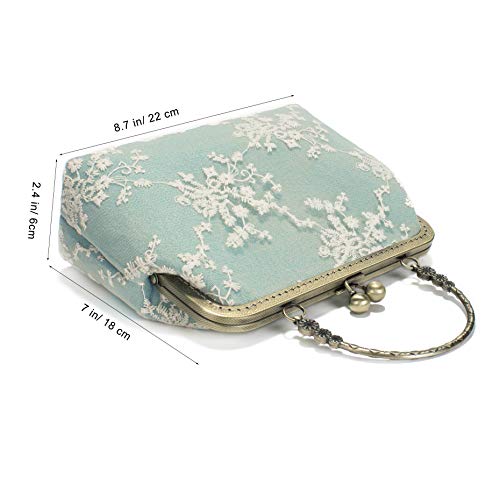 Rejolly GREEN001 Women Vintage Kiss Lock Evening Purse Top Handle Handbag Lace Crossbody Shoulder Clutch Bag thumb #5