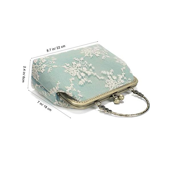 Women Vintage Kiss Lock Evening Purse Top Handle Handbag Lace Crossbody Shoulder Bag with Chain Starp Green - Image 7