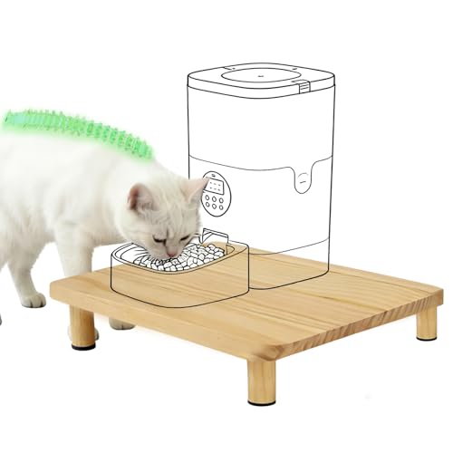 Support surélevé pour distributeur croquettes chat automatique en bois