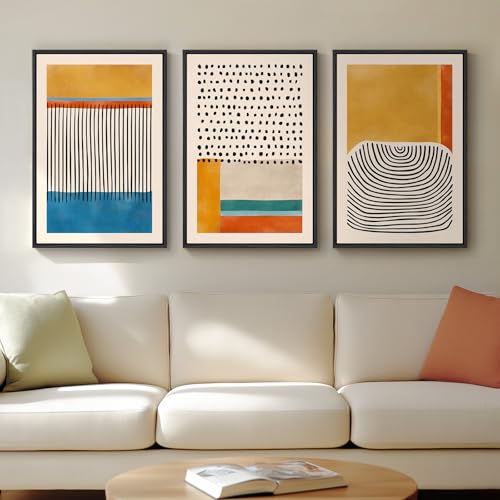 Framed Colorful Abstract Wall Art for Living Room, 3 Piece Mid-ce...