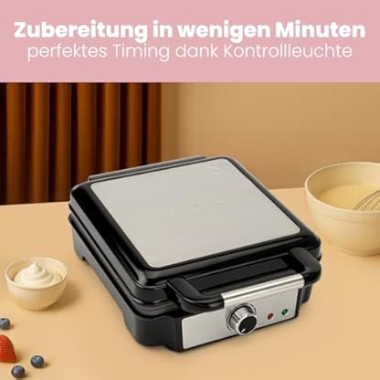 ProfiCook® Waffeleisen für belgische Waffeln mit 4 Backflächen | Waffeleisen belgische Waffel | antihaftbeschichtet Backfläche | stufenlos wählbarer Bräunungsgrad | Edelstahl | 1200 Watt | PC-WA 1241 – Bild 6